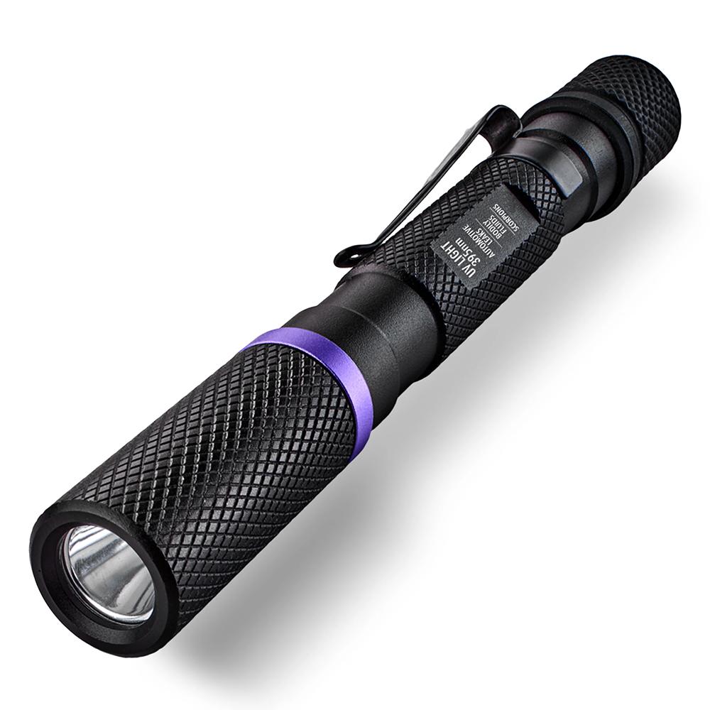 Police Security 395nm UV Flashlight Ultraviolet Penlight Black Aluminum