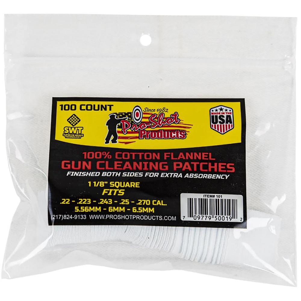 Pro-Shot 100% Cotton Flannel Bore Cleaning Patches .22-.270 Cal 100/ct