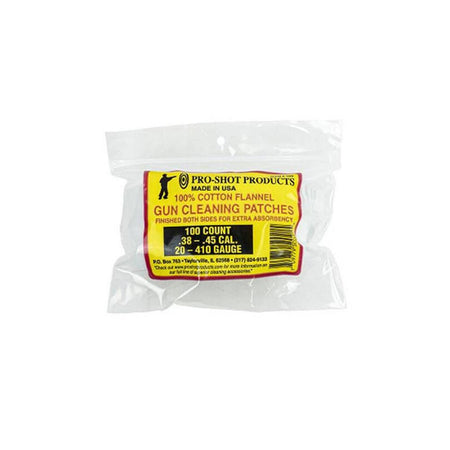 Pro-Shot 100% Cotton Flannel Patches .38-.45 Cal 100-Count