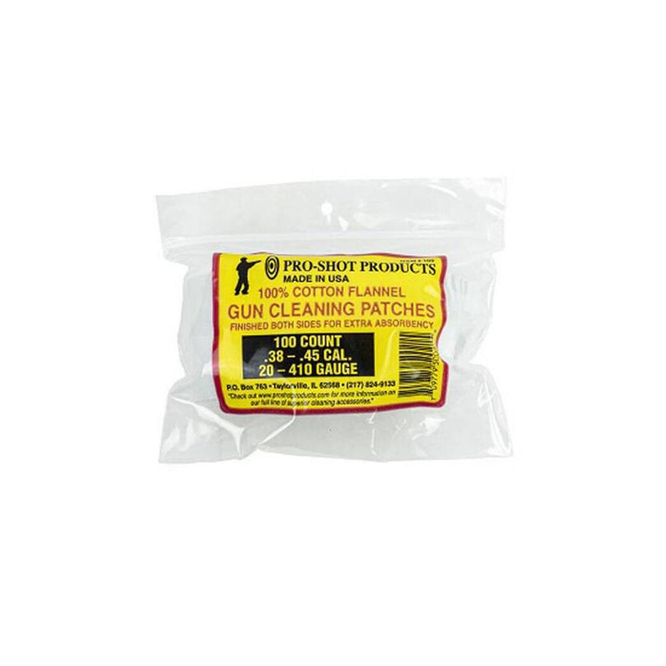 Pro-Shot 100% Cotton Flannel Patches .38-.45 Cal 100-Count