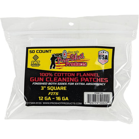 Pro-Shot 100% Cotton Flannel Patches 12-16 Gauge 50-Count