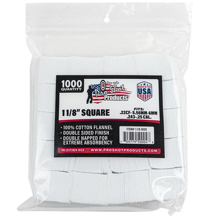 Pro-Shot 1-1/8 Inch Square 100% Cotton Cleaning Patches 1000 Count