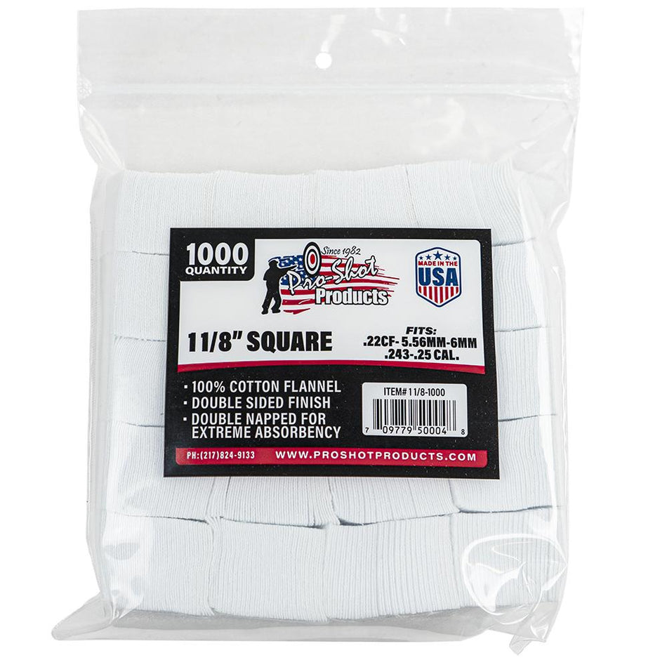 Pro-Shot 1-1/8 Inch Square 100% Cotton Cleaning Patches 1000 Count