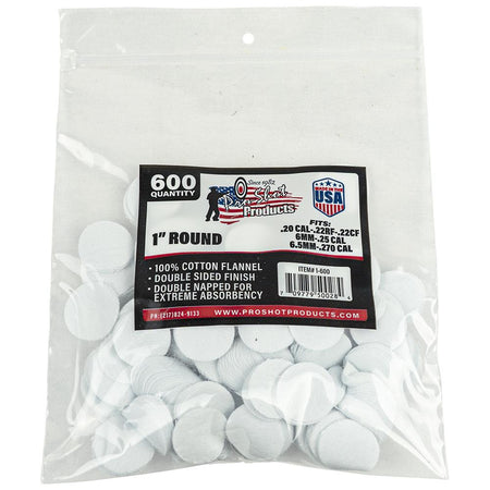 Pro-Shot 1 Inch Round 100% Cotton Flannel Cleaning Patches 600-Count