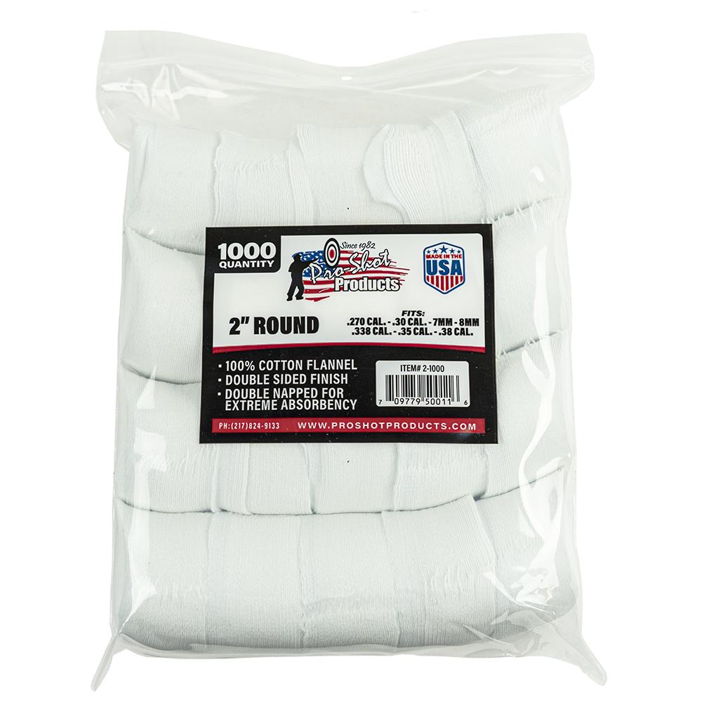 Pro-Shot 2" Round 100% Cotton Flannel Cleaning Patches 1000 Count