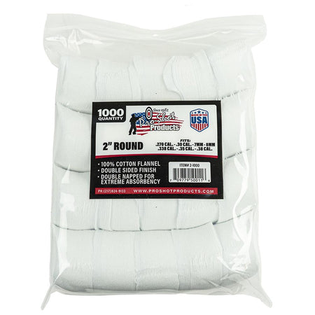 Pro-Shot 2" Round 100% Cotton Flannel Cleaning Patches 1000 Count