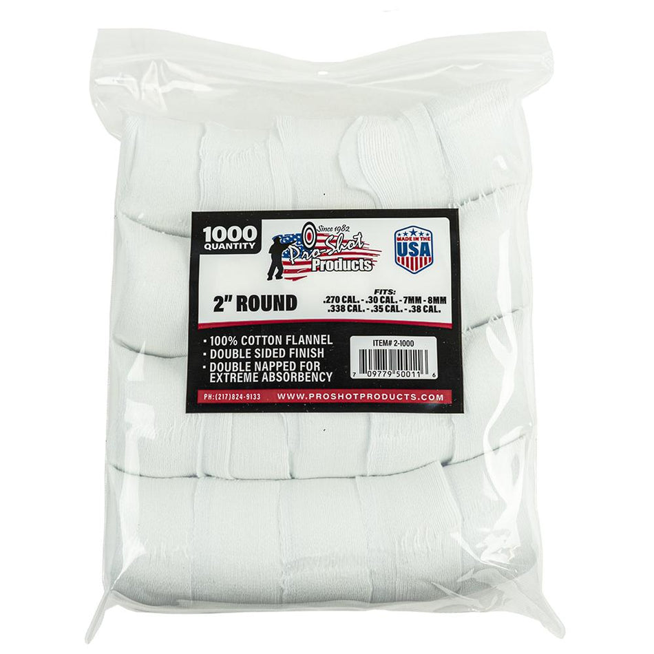 Pro-Shot 2" Round 100% Cotton Flannel Cleaning Patches 1000 Count
