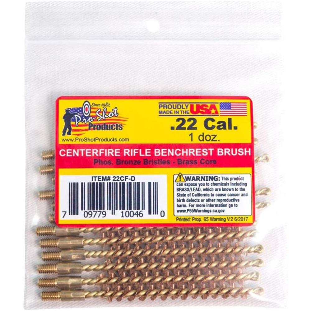 Pro-Shot Benchrest Phosphorus Bronze .22 Cal Centerfire Rifle Cleaning Brushes 8/32 Thread 12-Pack
