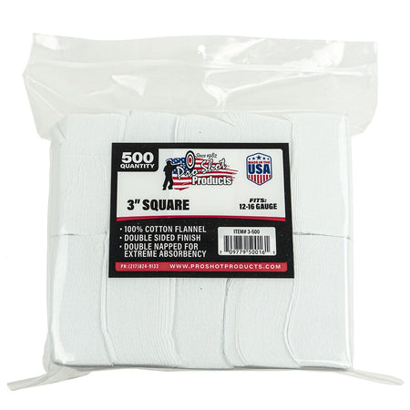 Pro-Shot 3" Square 100% Cotton Gun Cleaning Patches 500 Count