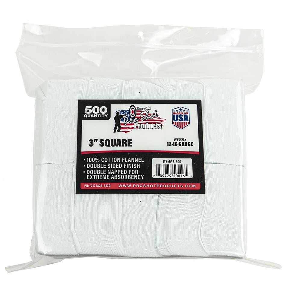 Pro-Shot 3" Square 100% Cotton Gun Cleaning Patches 500 Count