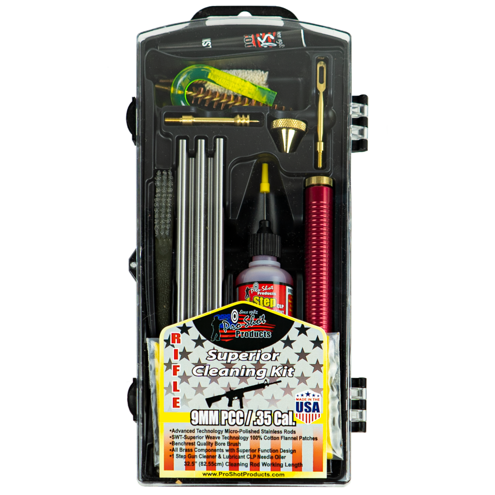 Pro-Shot 9mm Luger Carbine Classic Cleaning Kit with Rods Jag Mop and Lubricant