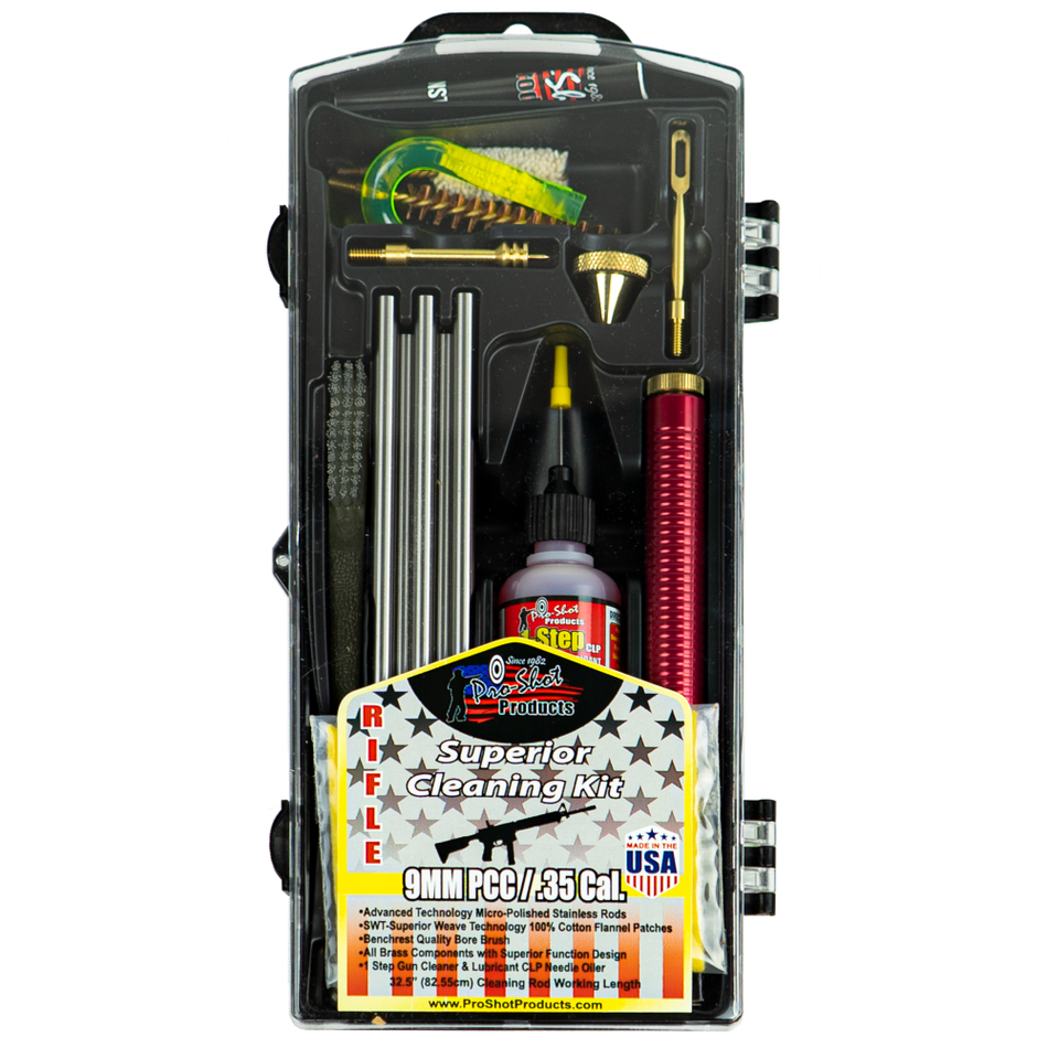 Pro-Shot 9mm Luger Carbine Classic Cleaning Kit with Rods Jag Mop and Lubricant
