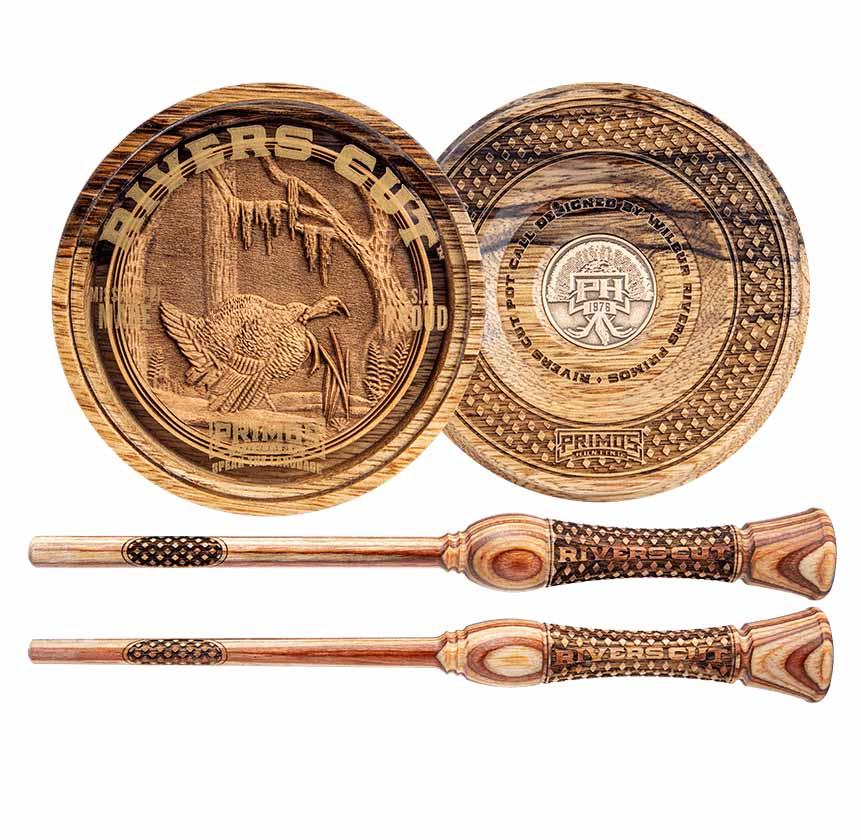 Primos Rivers Cut Turkey Pot Call with Two Wood Strikers