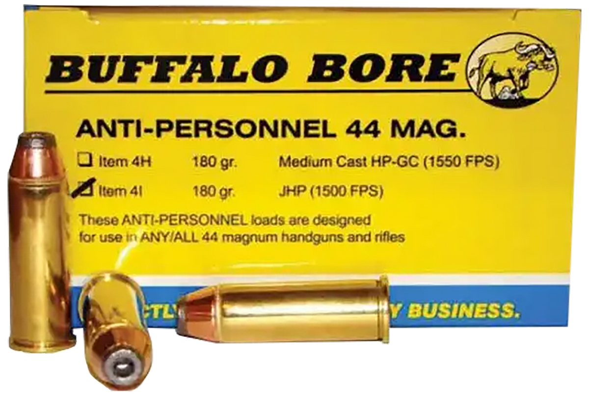 Buffalo Bore Ammunition 4I20 Anti-Personnel Strictly Business 44 Rem Mag 180 gr Jacketed Hollow Point (JHP) 20 Per Box/ 12 Cs