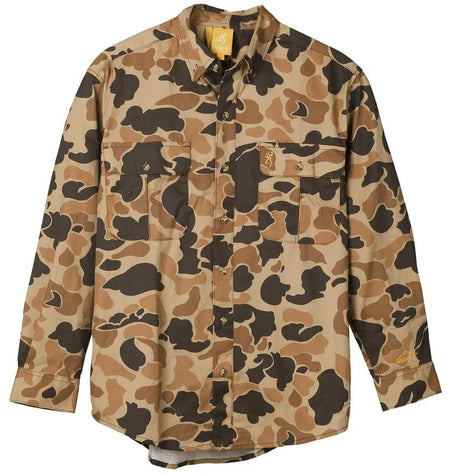 Browning Wasatch-CB Button-Front 2-Pocket Shirt Vintage Tan Camo Large