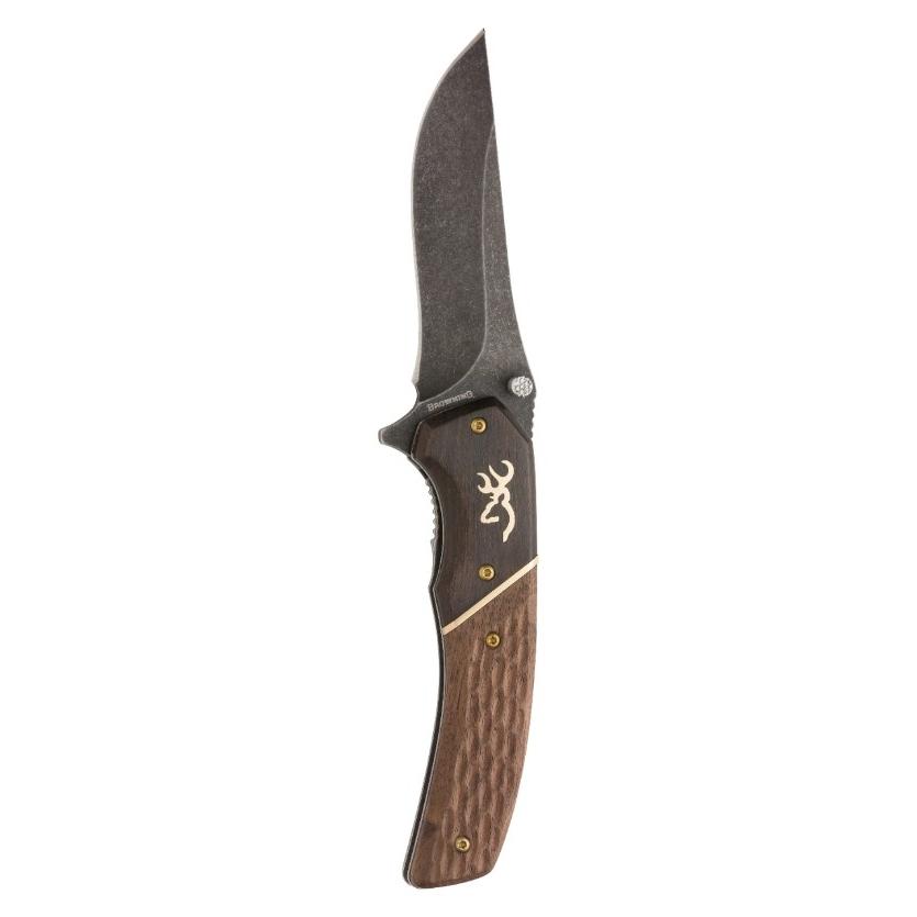 Browning Buckmark Hunter Liner Lock Folding Knife Large 3-1/2" Black Blade Hardwood Scales