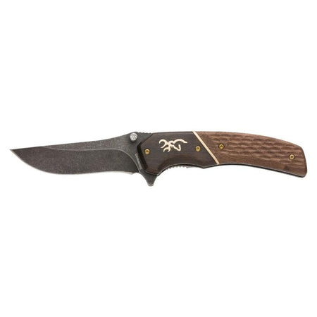 Browning Buckmark Hunter Liner Lock Folding Knife Large 3-1/2" Black Blade Hardwood Scales