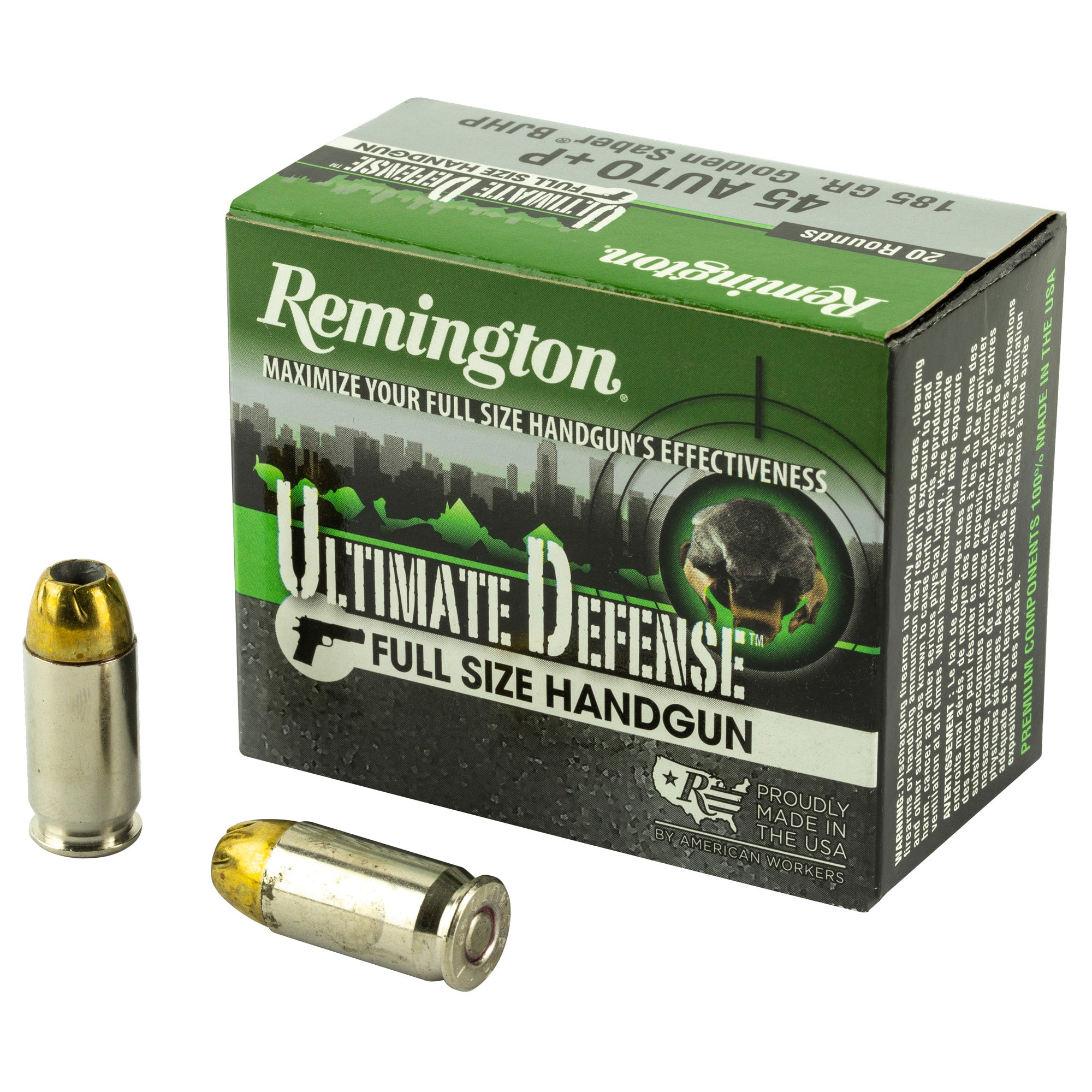 Remington 28973 Ultimate Defense +P Brass Jacket Hollow Point  185 Grain .45 ACP/Auto