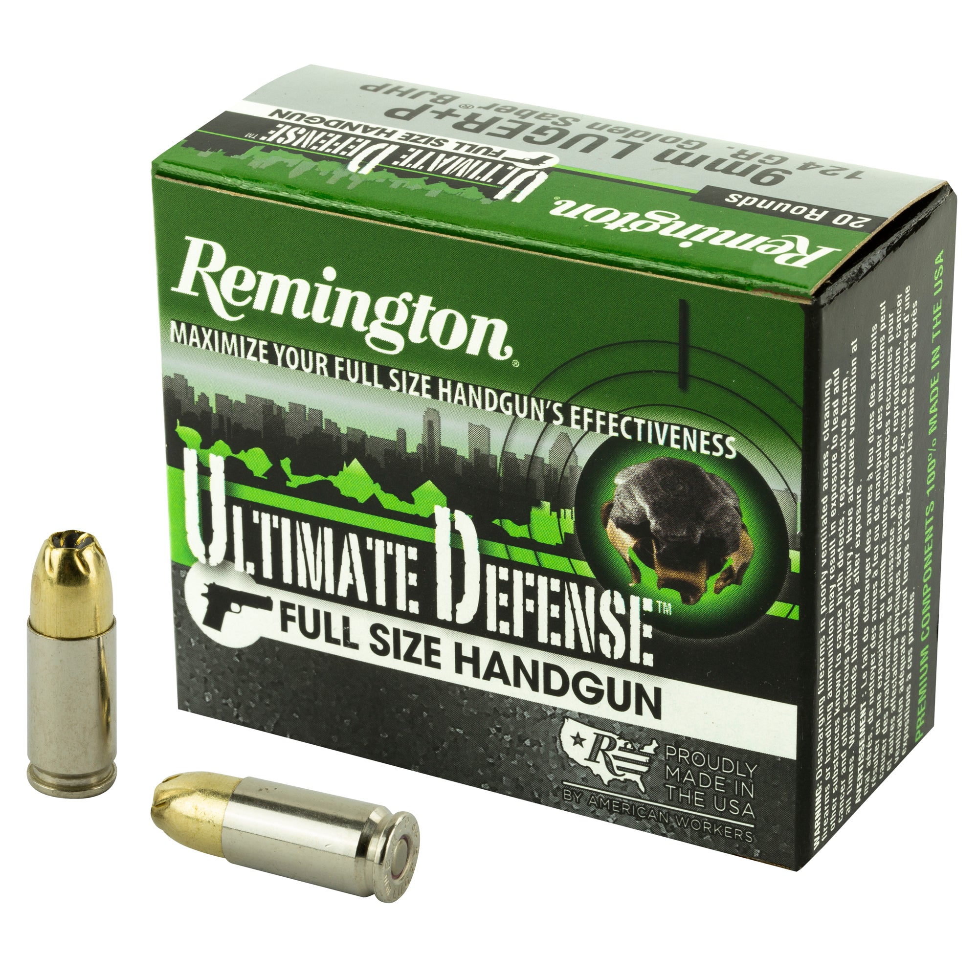 Remington 28948 Ultimate Defense Brass Jacket Hollow Point  124 Grain 9mm Luger/Parabellum
