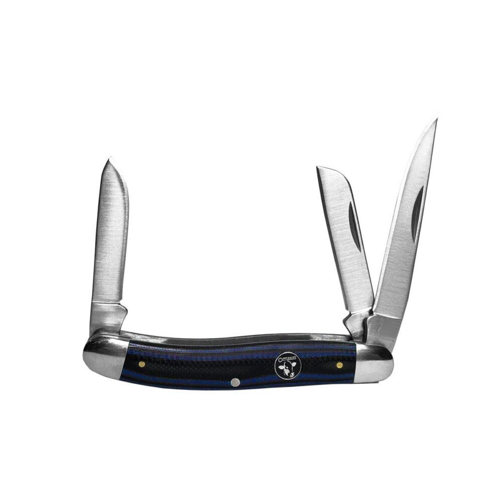 ABKT Cattleman Stockman Cowhand Series 3-Blade Knife Blue G10 Handle