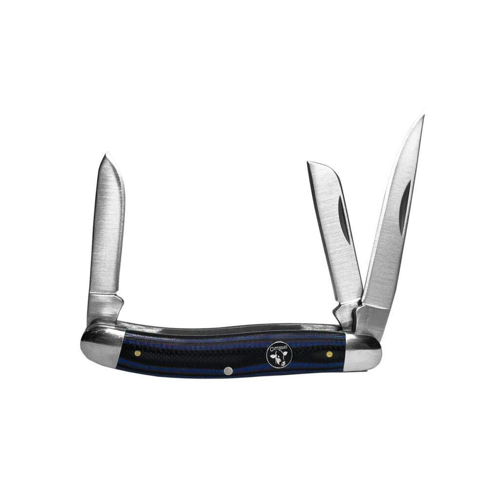 ABKT Cattleman Stockman Cowhand Series 3-Blade Knife Blue G10 Handle