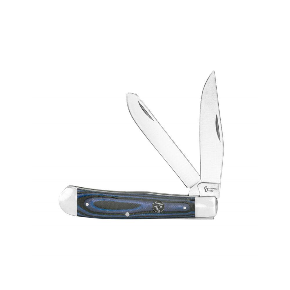 ABKT Cattleman Trapper Cowhand Pocket Knife 2 Blades Blue G10 Handle
