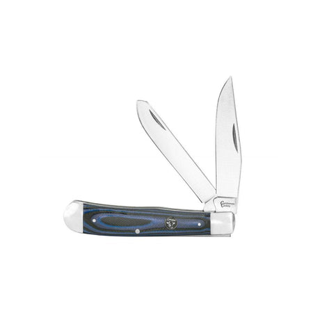 ABKT Cattleman Trapper Cowhand Pocket Knife 2 Blades Blue G10 Handle