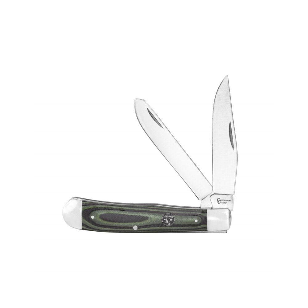 ABKT Cattleman Trapper Cowhand 2-Blade Pocket Knife with Green G10 Handle