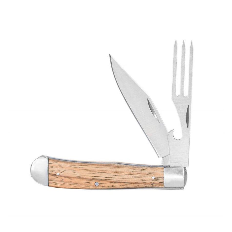 ABKT Cattleman Chuckwagon Trapper Folding Knife 3-1/4" Blade with Fork Zebrawood