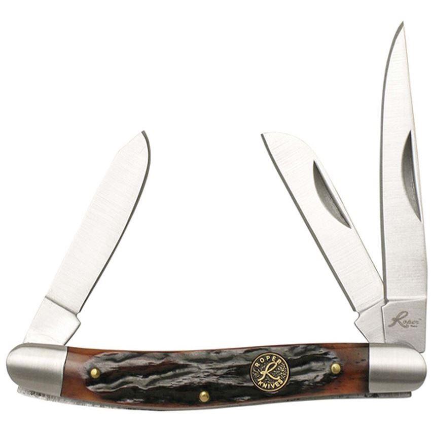 Roper Knives Stockman Chaparral Series 3-Blade Folding Pocket Knife 2-1/2" Brown Bone