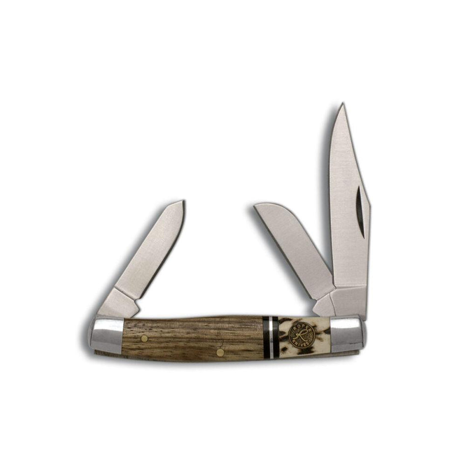 ABKT Roper Stockman Laredo 3-Blade Folding Knife Stag and Wood Handle