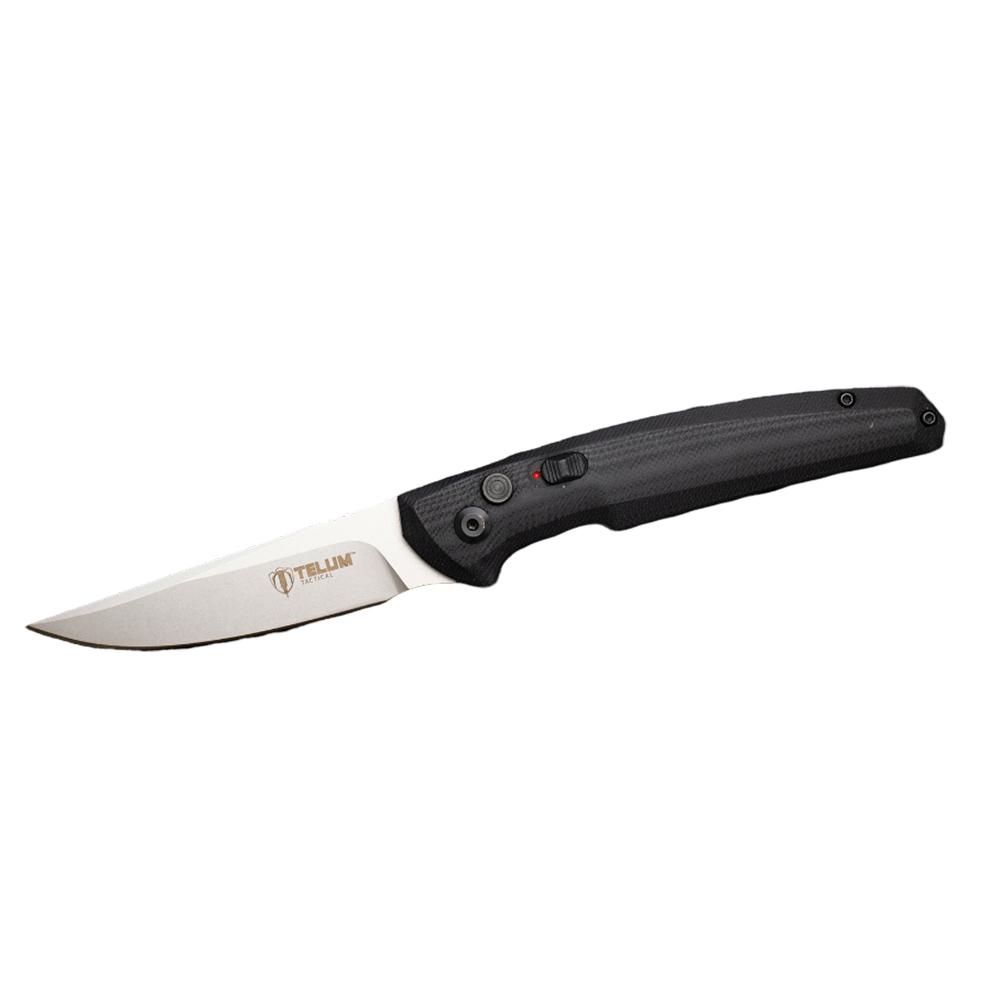 Telum Glaive Tactical Automatic Folding Knife 4" Drop Point D2 Blade Black G10