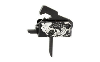 Rise Armament Super Sporting Trigger Live Free or Die Flat Blade Anodized Black/White with Anti-Walk Pins RA-140F-LFOD-AWP