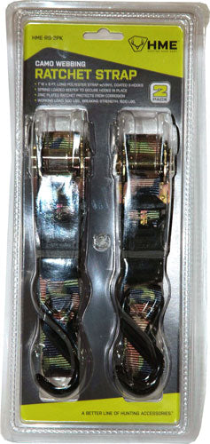 HME Camo Ratchet Strap 1" x 8 Feet 1500 lb Capacity 2-Pack