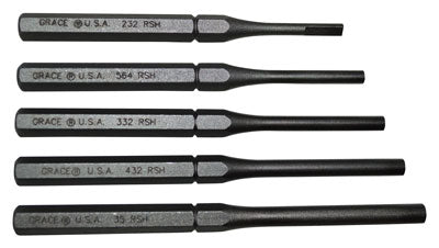 Grace USA 5-Piece Roll Pin Holder Punch Set Steel USA Made
