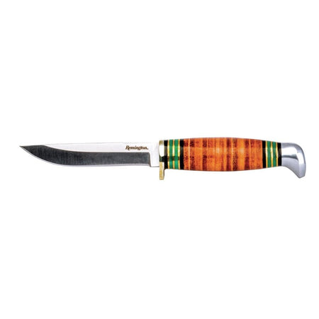 Remington Stacked Leather Handle Fixed Blade Knife 4" Straight Back Stainless Steel Blade