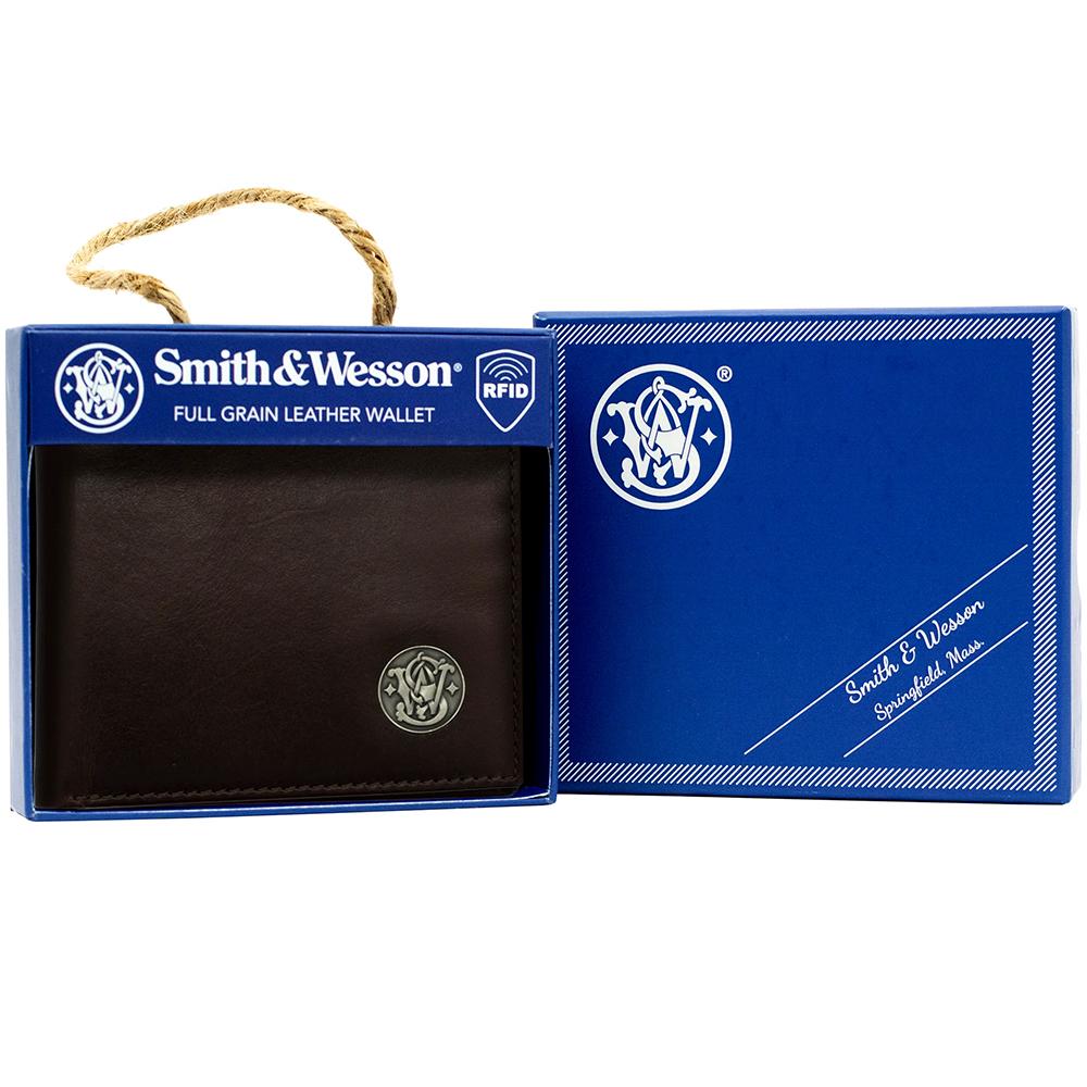 Smith & Wesson Genuine Leather Bifold Wallet Brown RFID Blocking