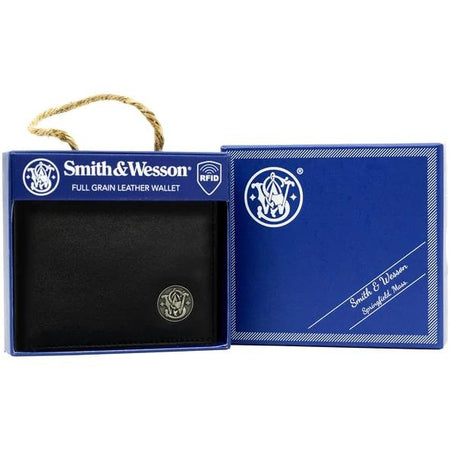 Cameleon Smith & Wesson Genuine Leather Bifold Wallet in Black with RFID Blocking