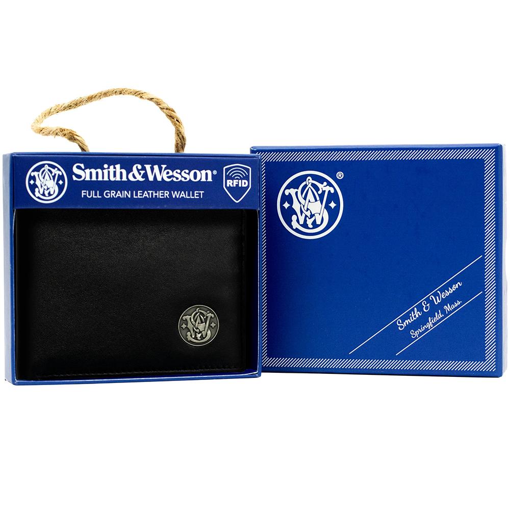 Smith & Wesson Cameleon Front Pocket Leather Bifold Wallet Black with RFID Protection
