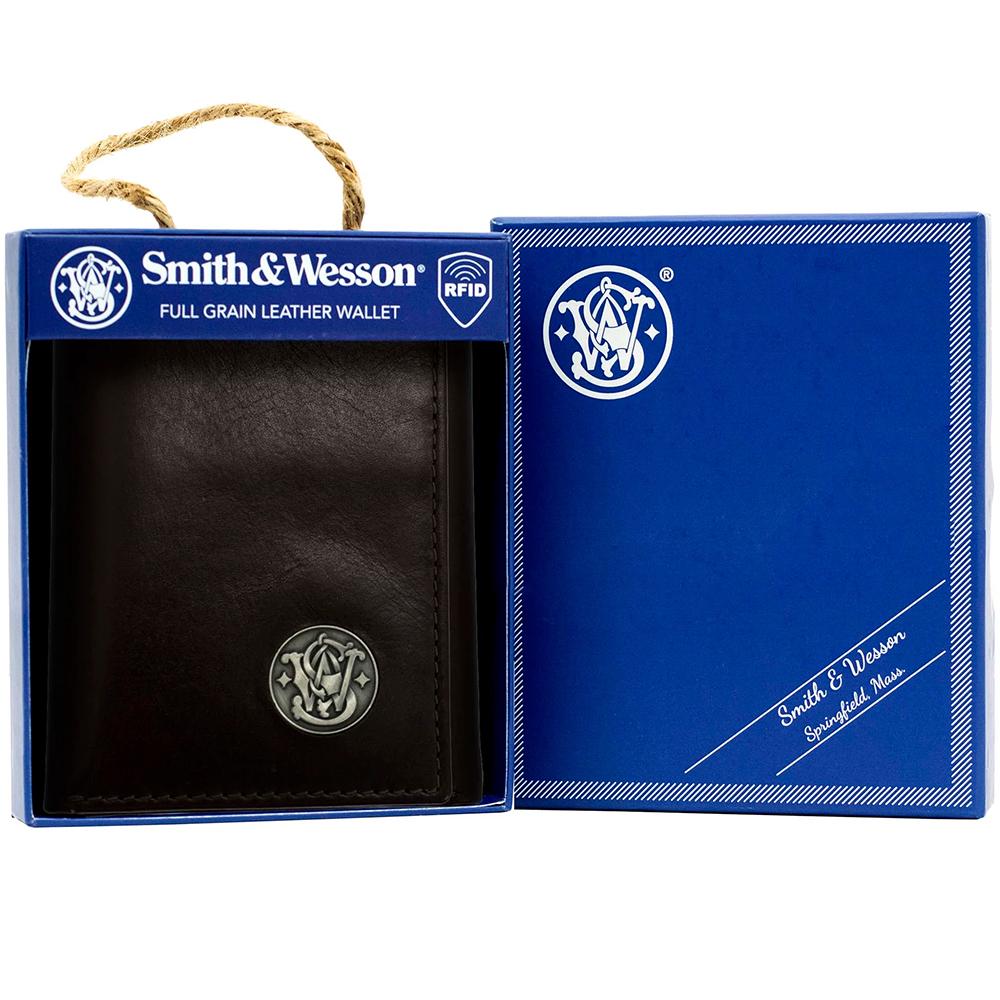 Cameleon Smith & Wesson Leather Tri-Fold Wallet Brown RFID Blocking