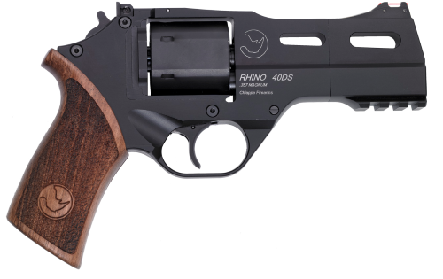 Chiappa Firearms 340219 Rhino 40DS Small Frame 357 Mag 6 Shot, 4" Black Anodized Steel Vent Rib Barrel, Blued Steel Cylinder, Black Anodized Aluminum Frame, Walnut Grip, Concealed Hammer