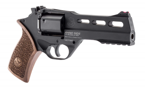 Chiappa Firearms 340220 Rhino 50DS Small Frame 357 Mag 6 Shot, 5" Black Anodized Steel Vent Rib Barrel, Blued Steel Cylinder, Black Anodized Aluminum Frame, Walnut Grip, Concealed Hammer