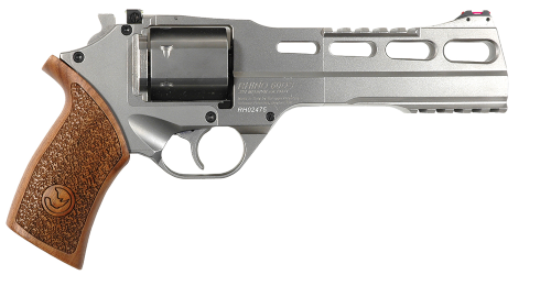 Chiappa Firearms 340224 Rhino 60DS Small Frame 357 Mag 6 Shot, 6" Nickel-Plated Steel Vent Rib Barrel & Cylinder, Nickel-Plated Aluminum Frame, Walnut Grip, Concealed Hammer