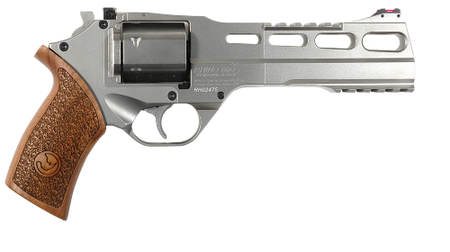 Chiappa Firearms 340224 Rhino 60DS Small Frame 357 Mag 6 Shot, 6" Nickel-Plated Steel Vent Rib Barrel & Cylinder, Nickel-Plated Aluminum Frame, Walnut Grip, Concealed Hammer