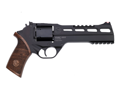 Chiappa Firearms CF340248 Rhino 60SAR *CA Compliant 357 Mag 6 Shot 6" Black Anodized Steel Barrel, Blued Steel Cylinder, Black Anodized Aluminum Frame & Barrel Shroud, Picatinny Rails, Walnut Grip