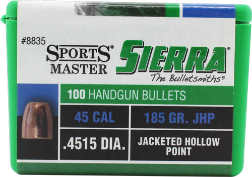 Sierra .45 Caliber .4515 185gr JHP Handgun Reloading Bullets 100-Pack