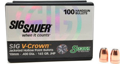 Sierra Bullets .400 165gr Jacketed Hollow Point Sig V-Crown 100ct Box