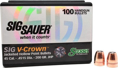 Sierra .45 Caliber .4515 200gr Sig V-Crown Hollow Point Bullets 100-Pack