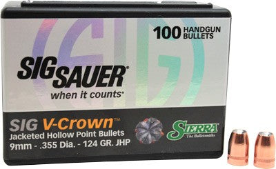Sierra Bullets .355 124gr Jacketed Hollow Point Sig V-Crown 100-Pack
