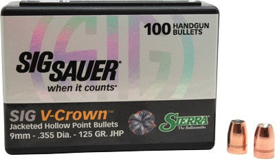 Sierra Bullets .355 125gr Jacketed Hollow Point Sig V-Crown 100-Pack